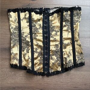 Vintage Y2K Intimate Attitudes Gold Black Floral Corset Bustier Top Size 40